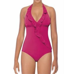 Assets‎ by Sara Blakely Spanx Magenta Pink Ruffle Halter One Piece Swimsuit M
